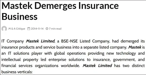Mastek and Majesco Demerger Information